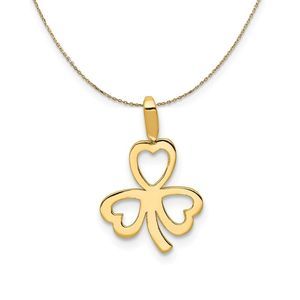 14k Yellow Gold Open Heart Leaf Clover Necklace - 16 Inch
